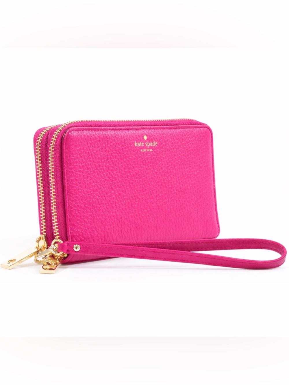 NWOT Kate Spade Leather Double-Zip Wristlet Wallet | Hot Pink
